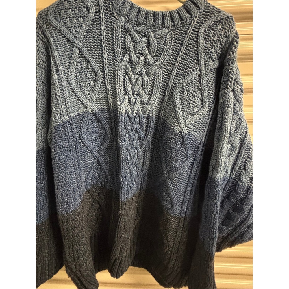 Faconnable Jeans Indigo Cotton Cable Knit Ombre Sweater Scotland Mens Medium